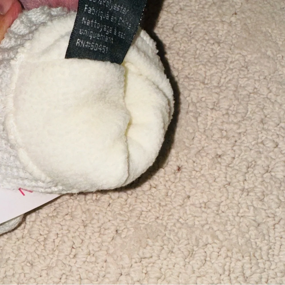 Surell White color Popcorn Knit Girls Mittens with Faux Fur Pink Pom-Pom NWT